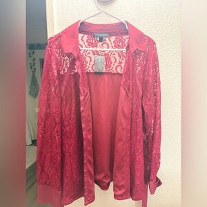 Red Lace Button-Up Blouse Lane Bryant size 18 new with tags